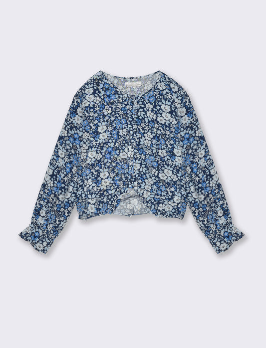 Camicia in viscosa stampata da bambina - Blu