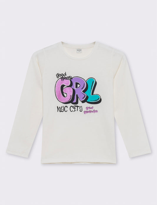 T-shirt stampa frontale da bambina - Bianco latte