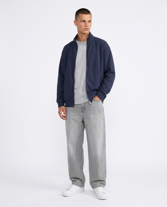 Soft Touch Relaxed Fit Cardigan Sweatshirt - Blue