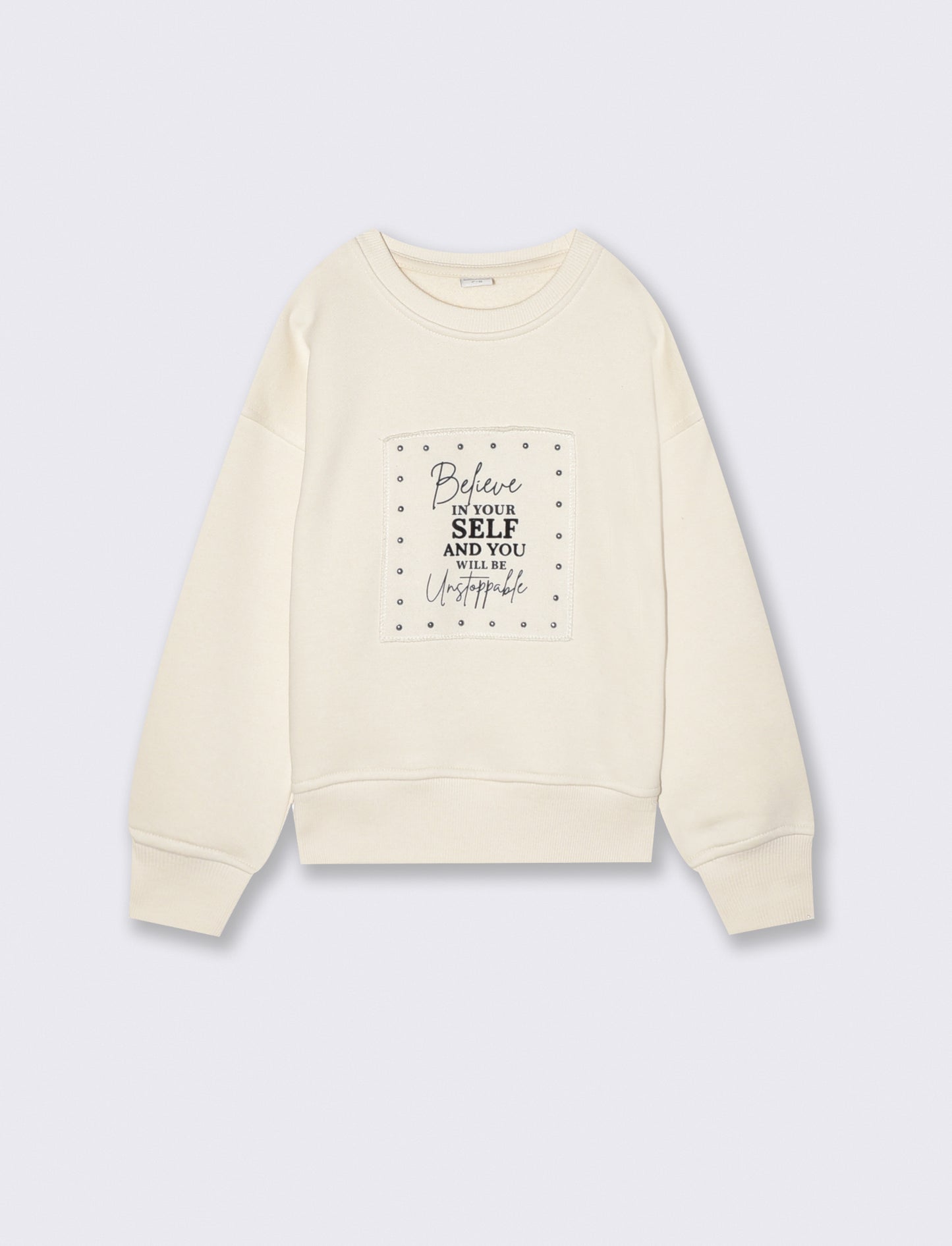 Felpa manica lunga con stampa e borchie - Crema