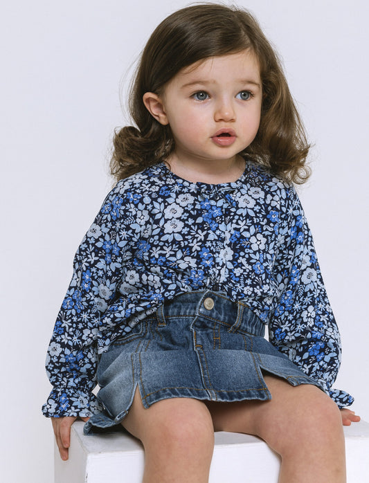 Blusa stampata con fiocchetti da neonata - Blu