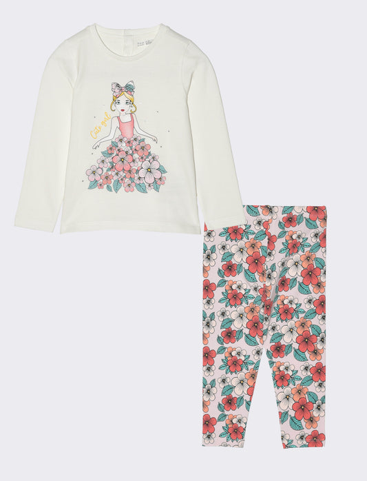 Completo 2 pezzi maglia e leggings da neonata - Bianco latte