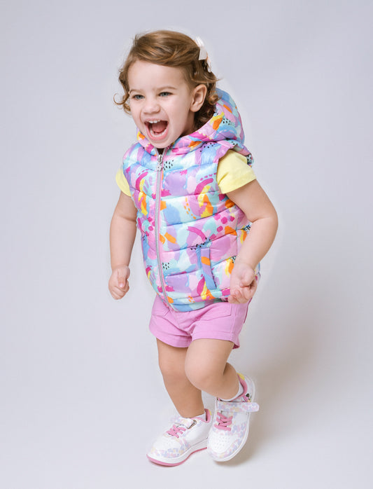 Gilet con cappuccio e zip da neonata - Rosa