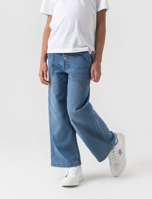Jeans abbottonatura frontale da bambina - Denim