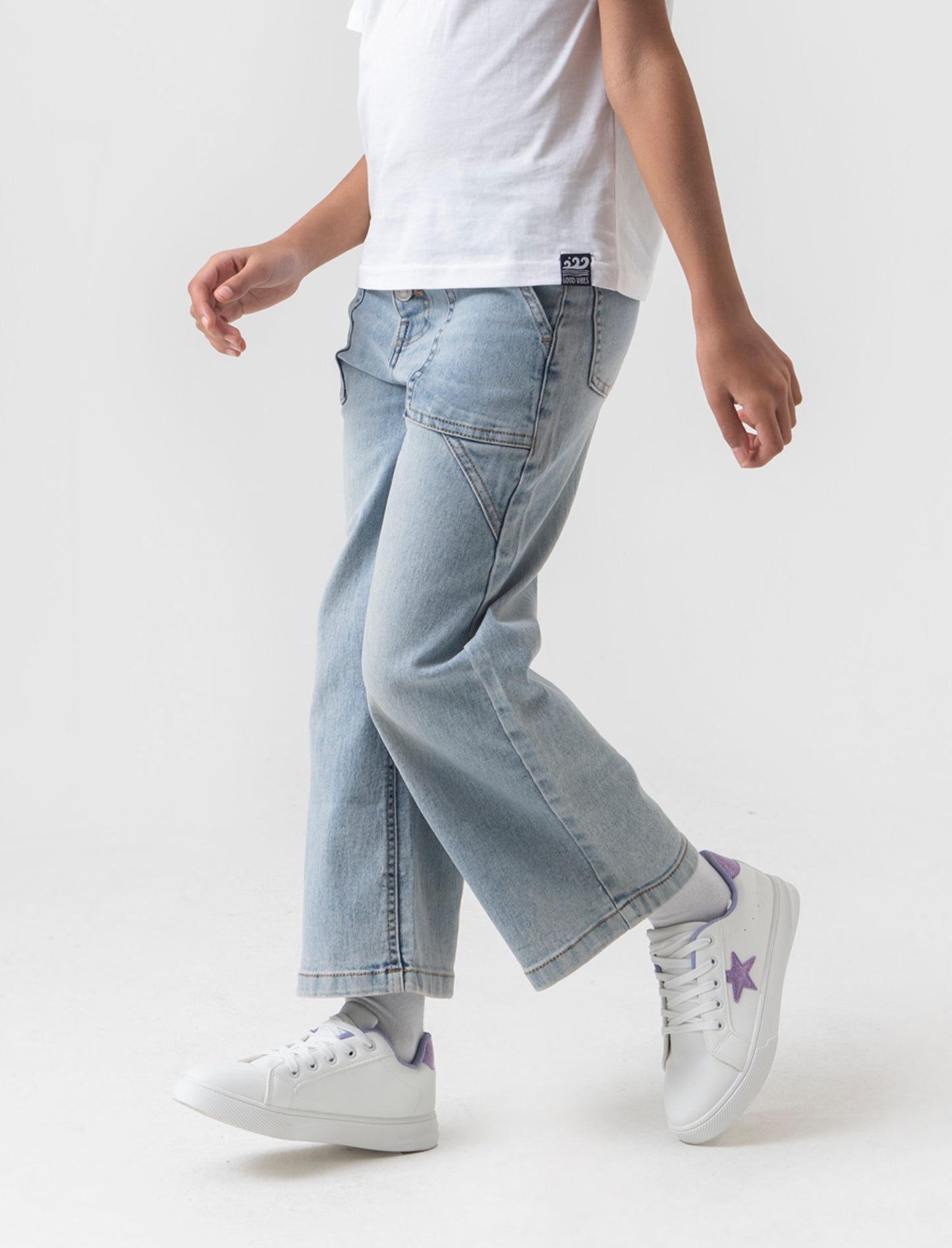 Jeans abbottonatura frontale da bambina - Denim chiaro