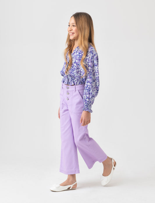 Pantalone con tascone da bambina - Lilla