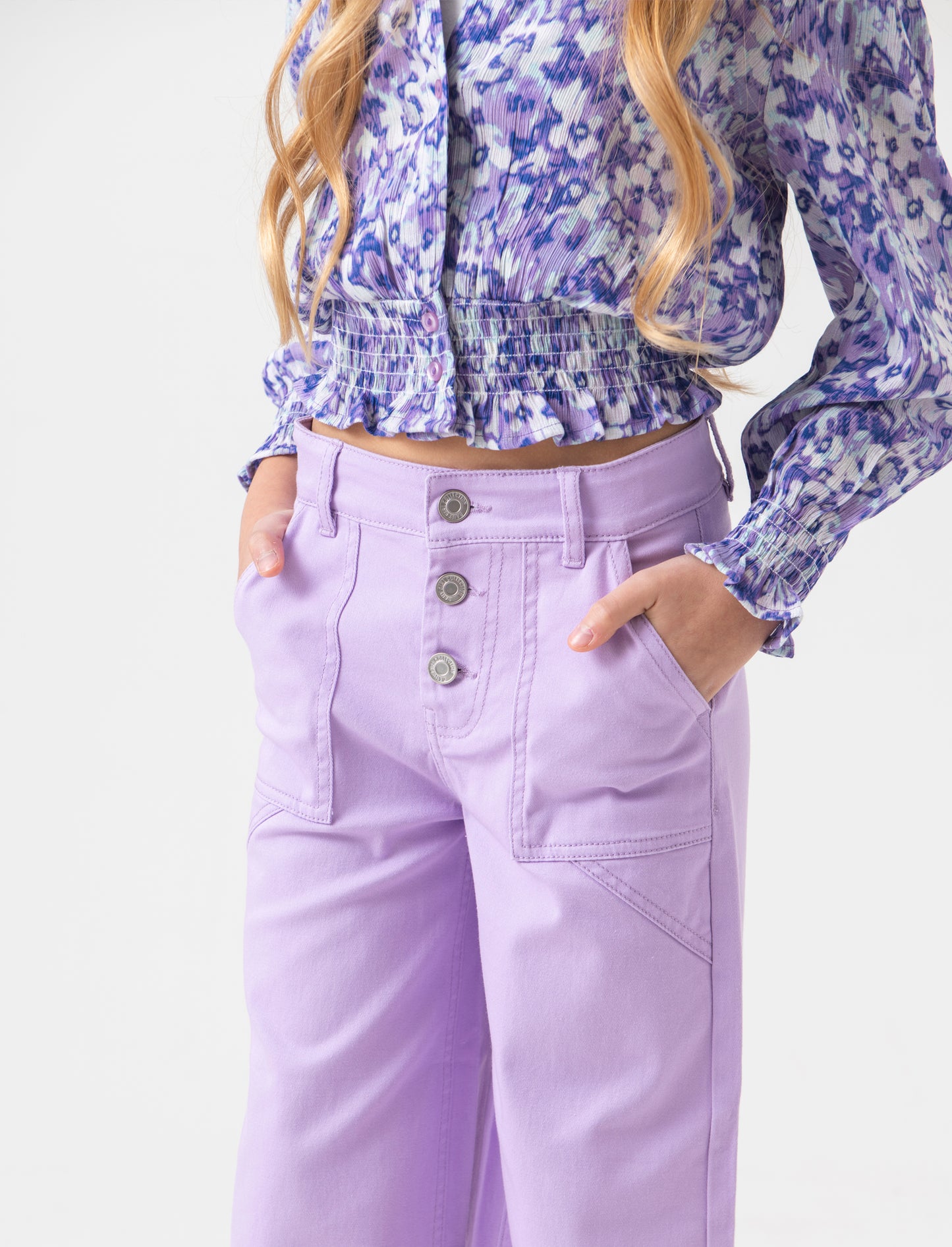 Pantalone con tascone da bambina - Lilla