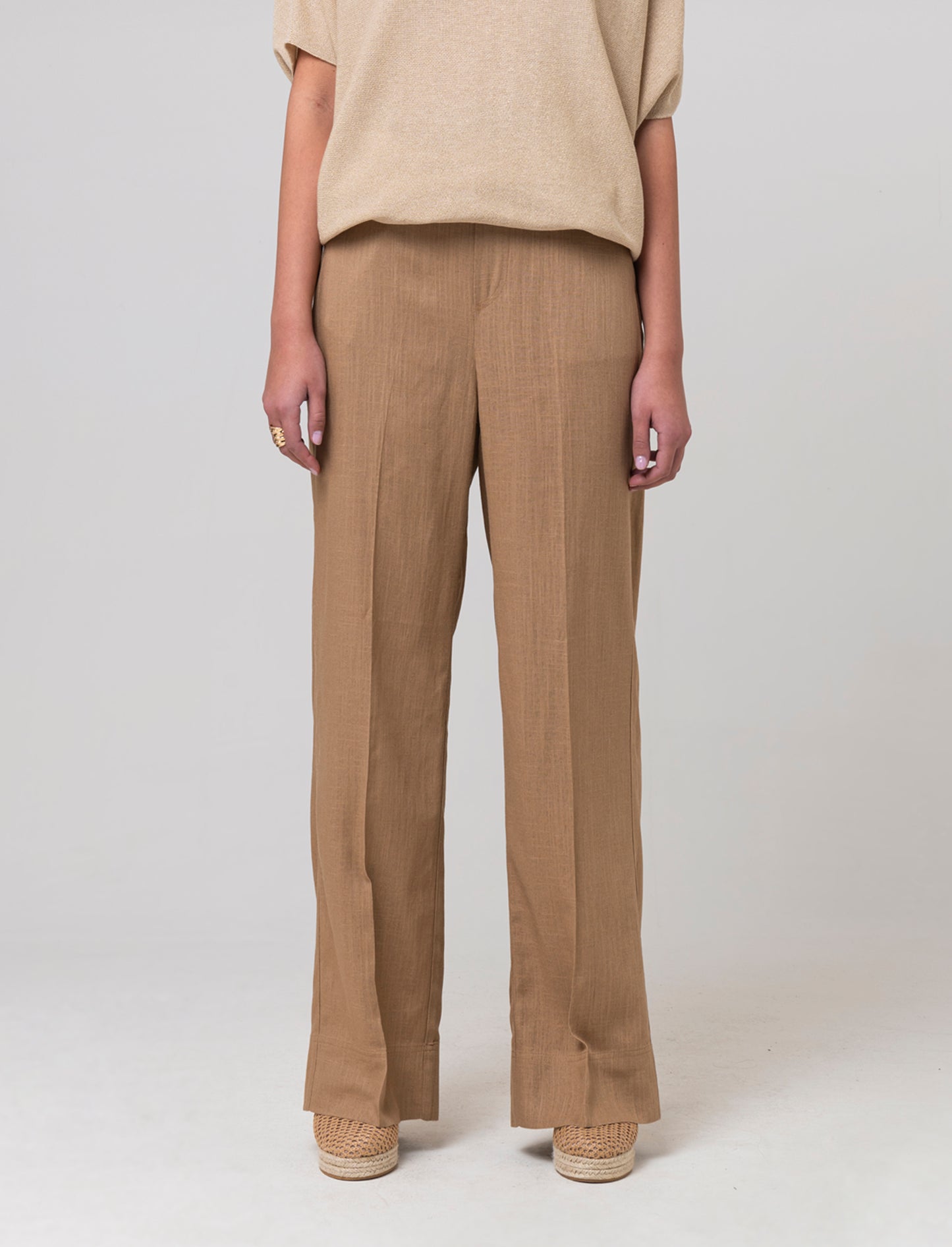 Pantalone con elastico in vita da donna - Caramello