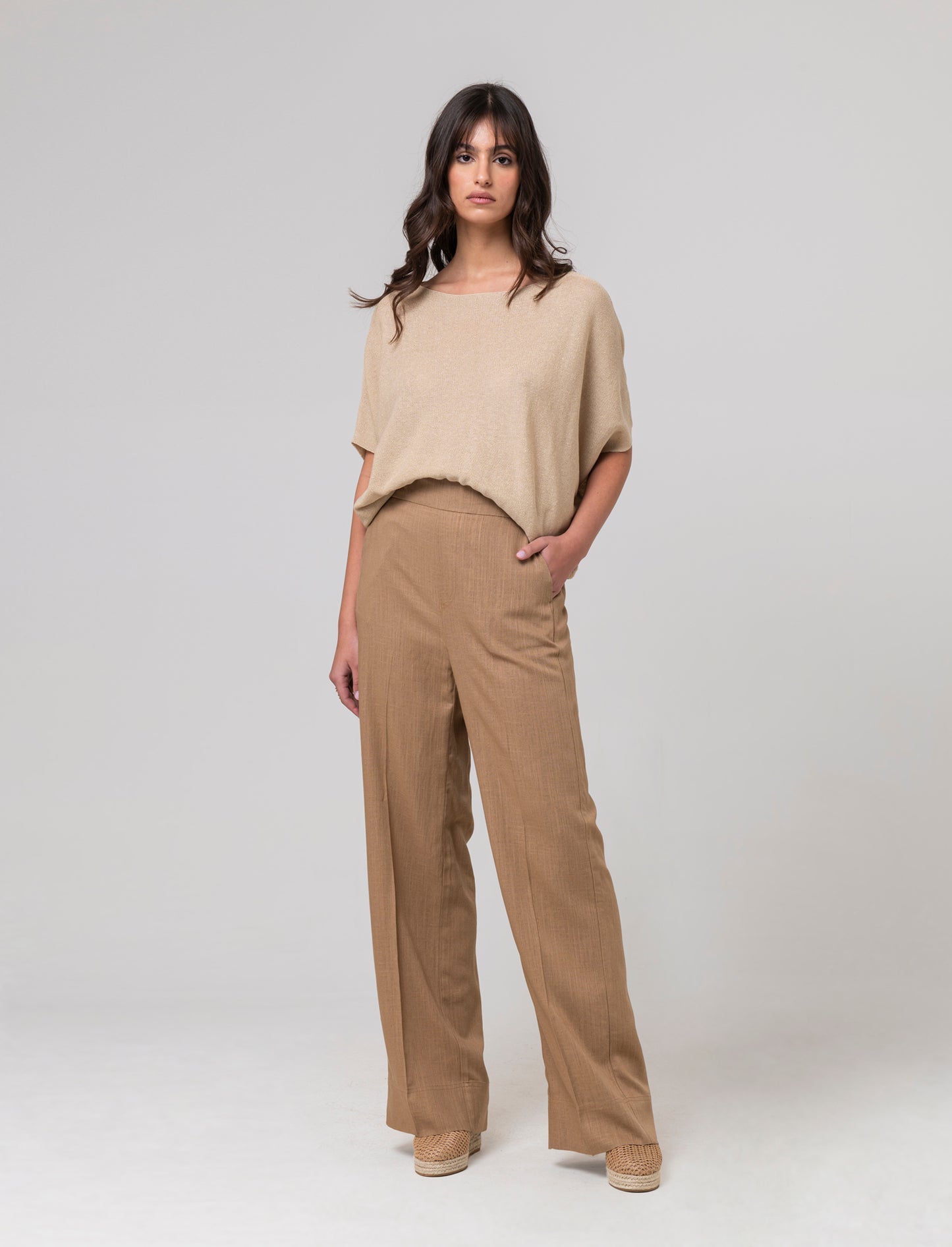 Pantalone con elastico in vita da donna - Caramello