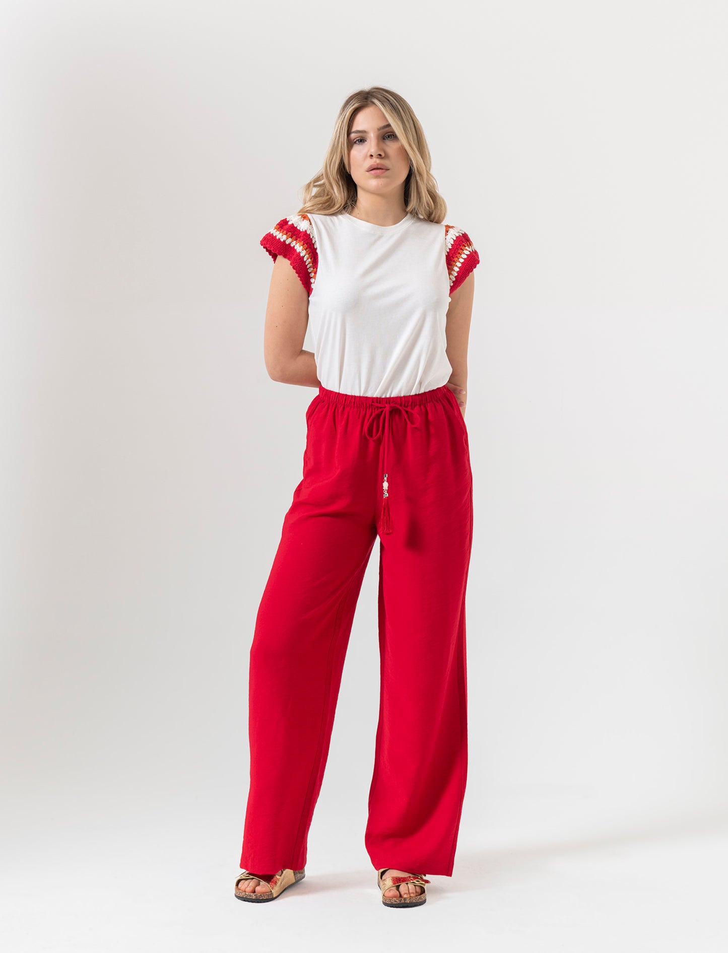 Pantalone con coulisse da donna - Rosso scarlatto