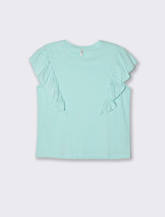 T-shirt con rouches da donna - Verde acqua