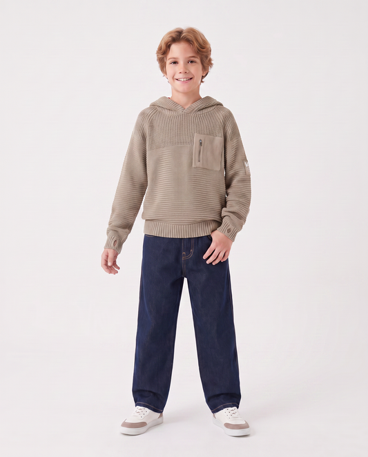 Maglia con cappuccio in misto cotone - Beige