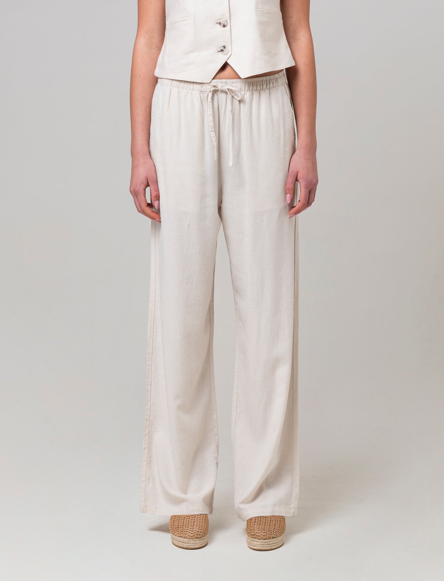 Pantalone con elastico in vita da donna - Beige corda