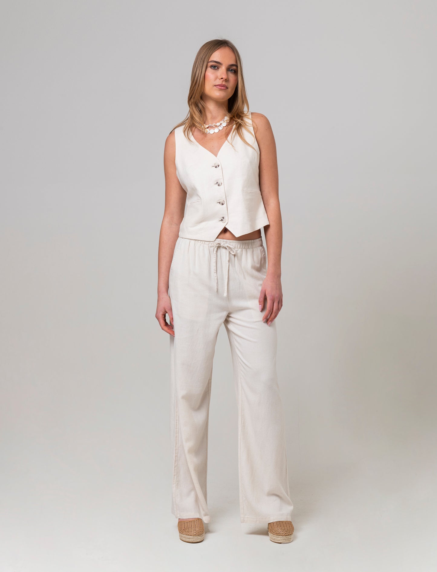 Pantalone con elastico in vita da donna - Beige corda