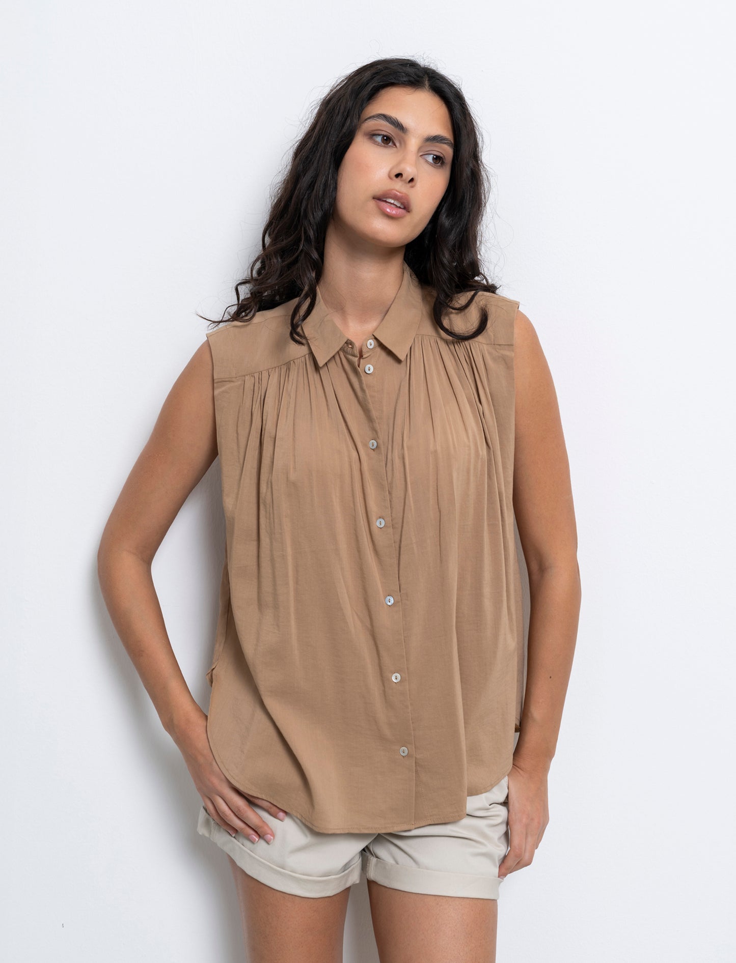 Camicia giro manica da donna - Caramello