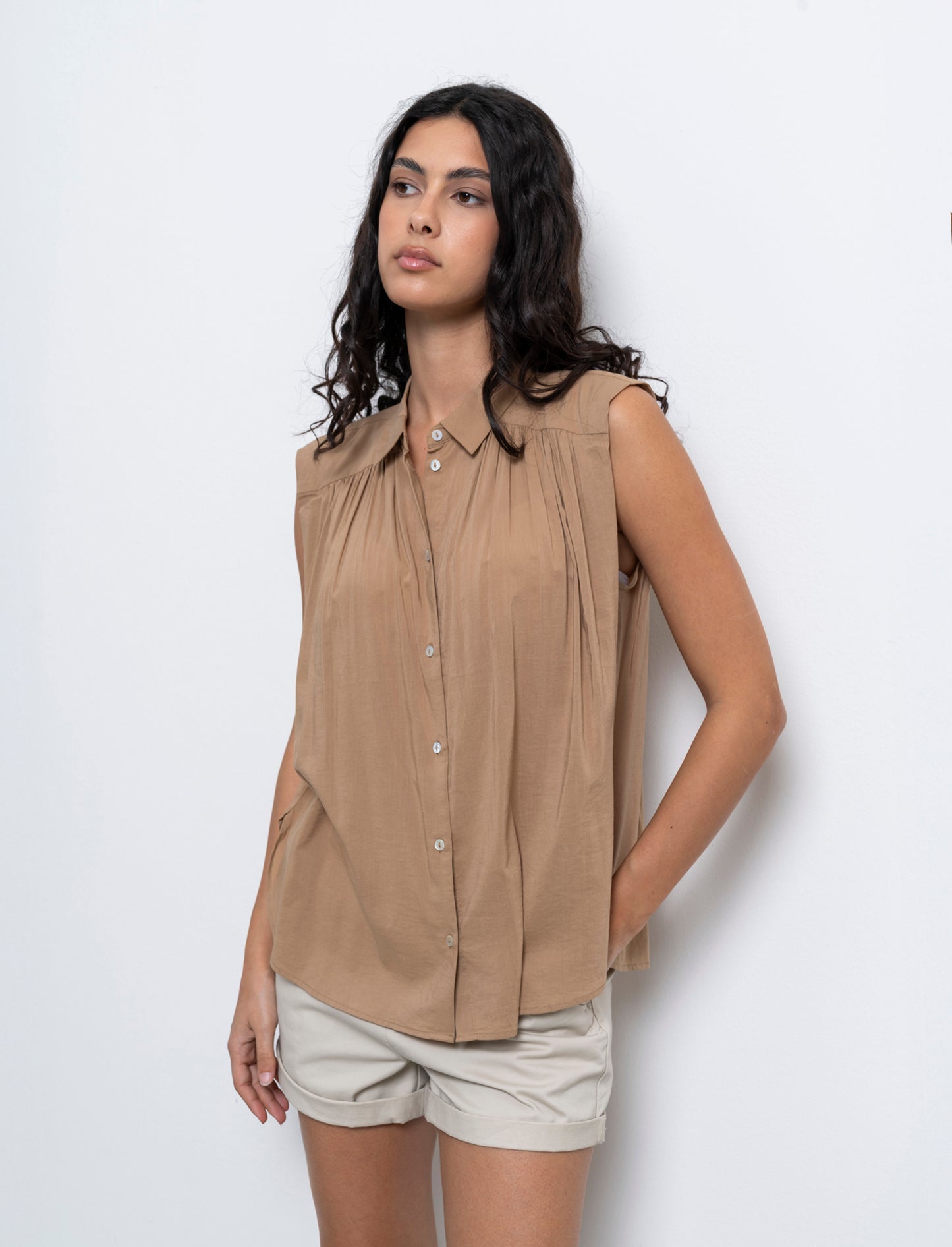 Camicia giro manica da donna - Caramello