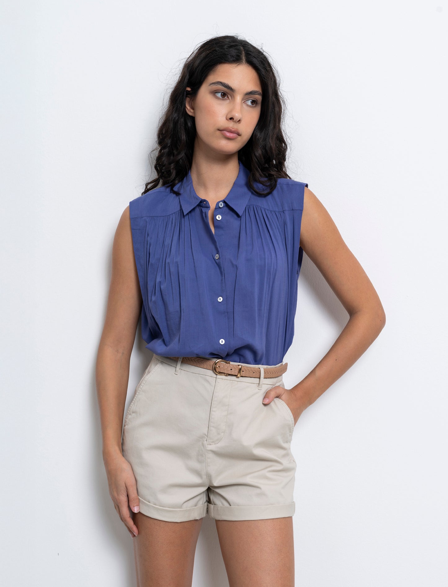Camicia giro manica da donna - Mirtillo