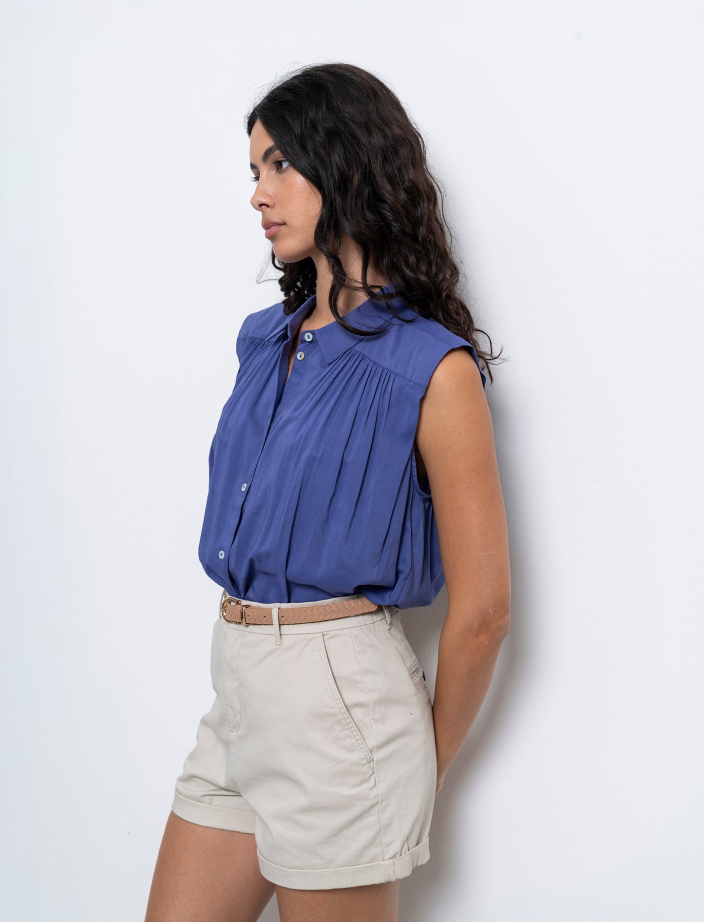 Camicia giro manica da donna - Mirtillo