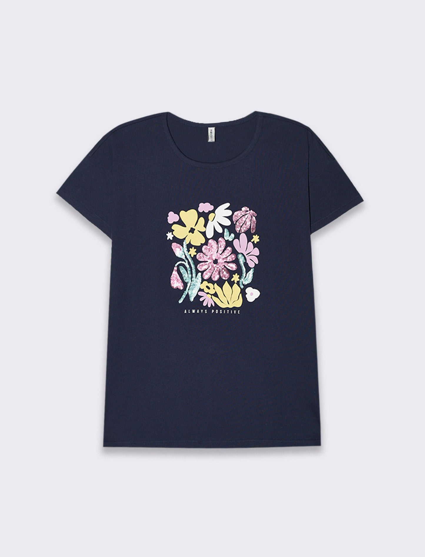 T-shirt con stampa e paillettes da donna - var 1