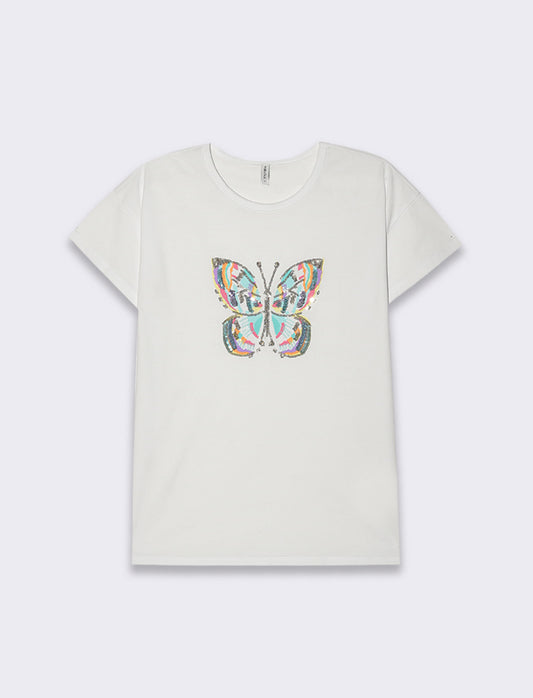 T-shirt con stampa e paillettes da donna - var 2