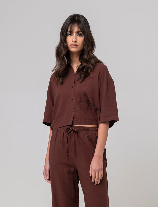 Woman's crop shirt for stylish looks - Brown