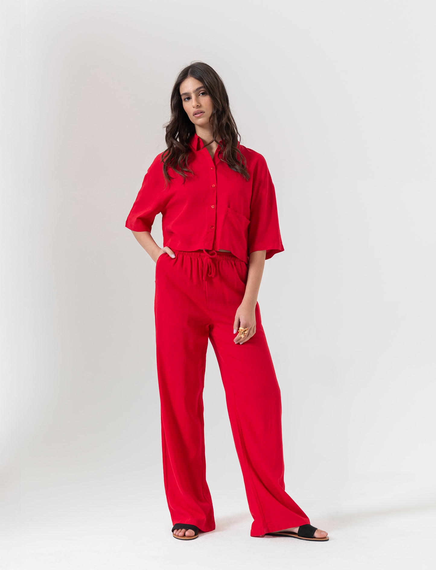 Camicia crop da donna - Rosso scarlatto