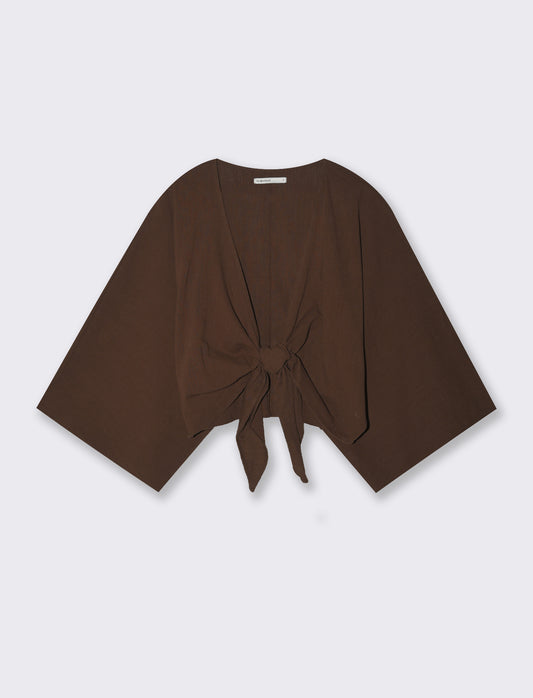 Woman's kimono style cascading jacket - Brown