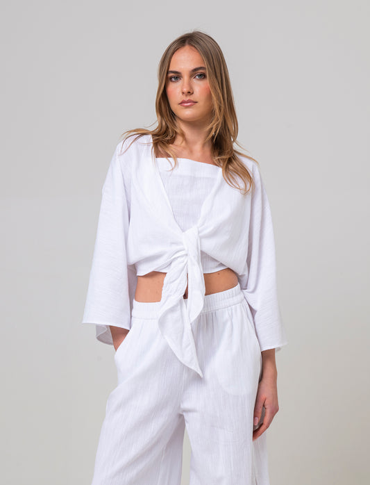 Woman's kimono style cascading jacket - White