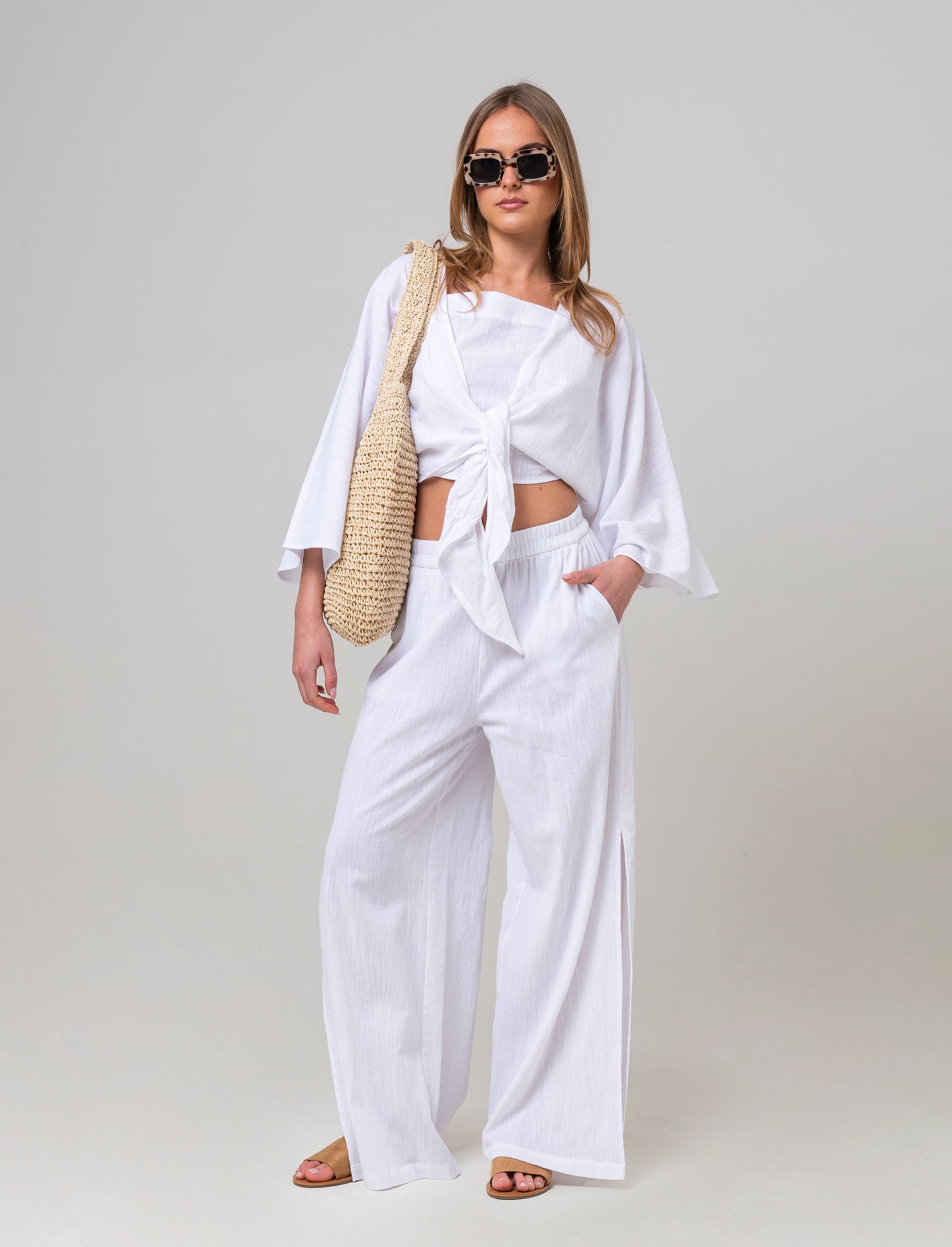 Woman's kimono style cascading jacket - White