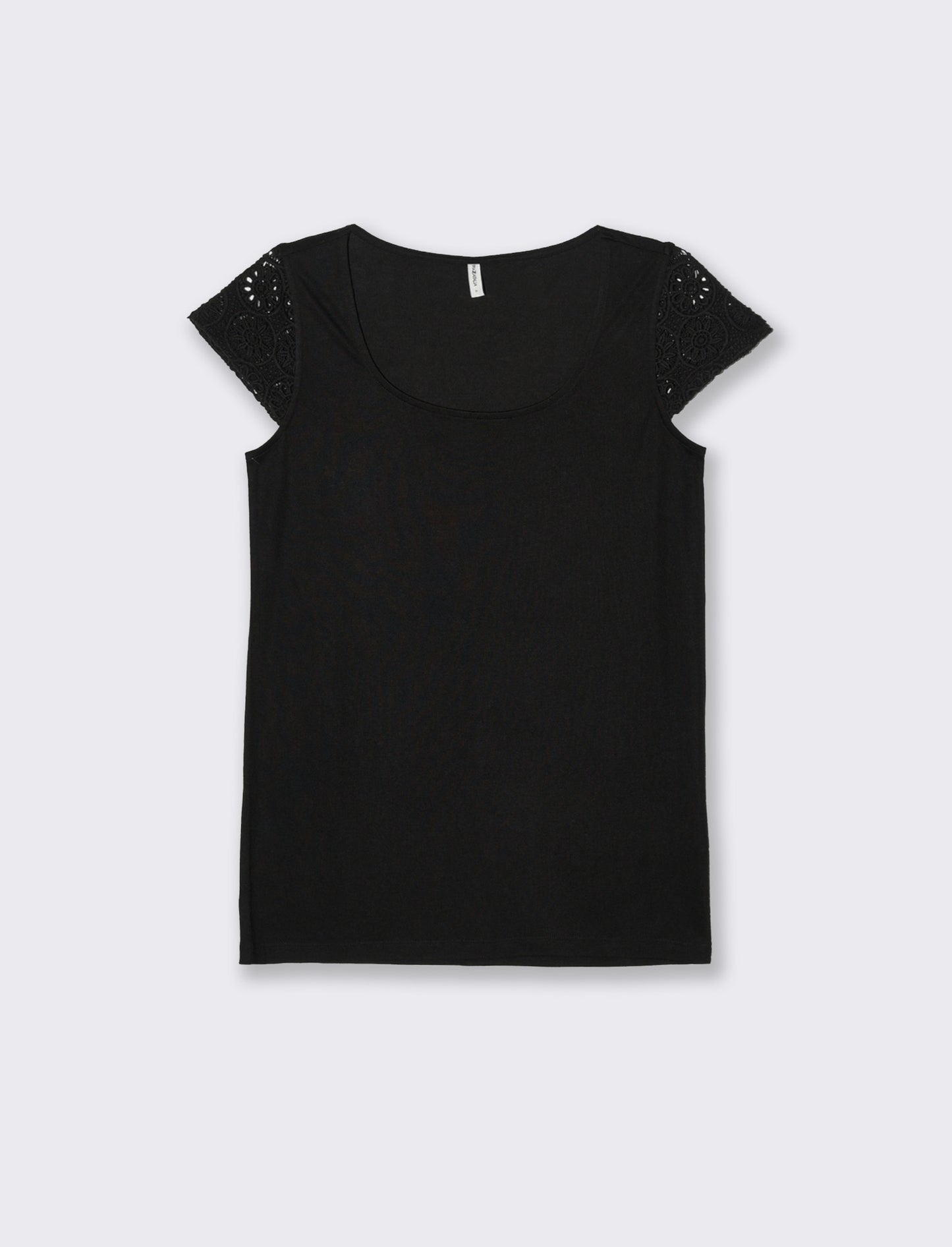 T-shirt con manica in pizzo da donna - Nero