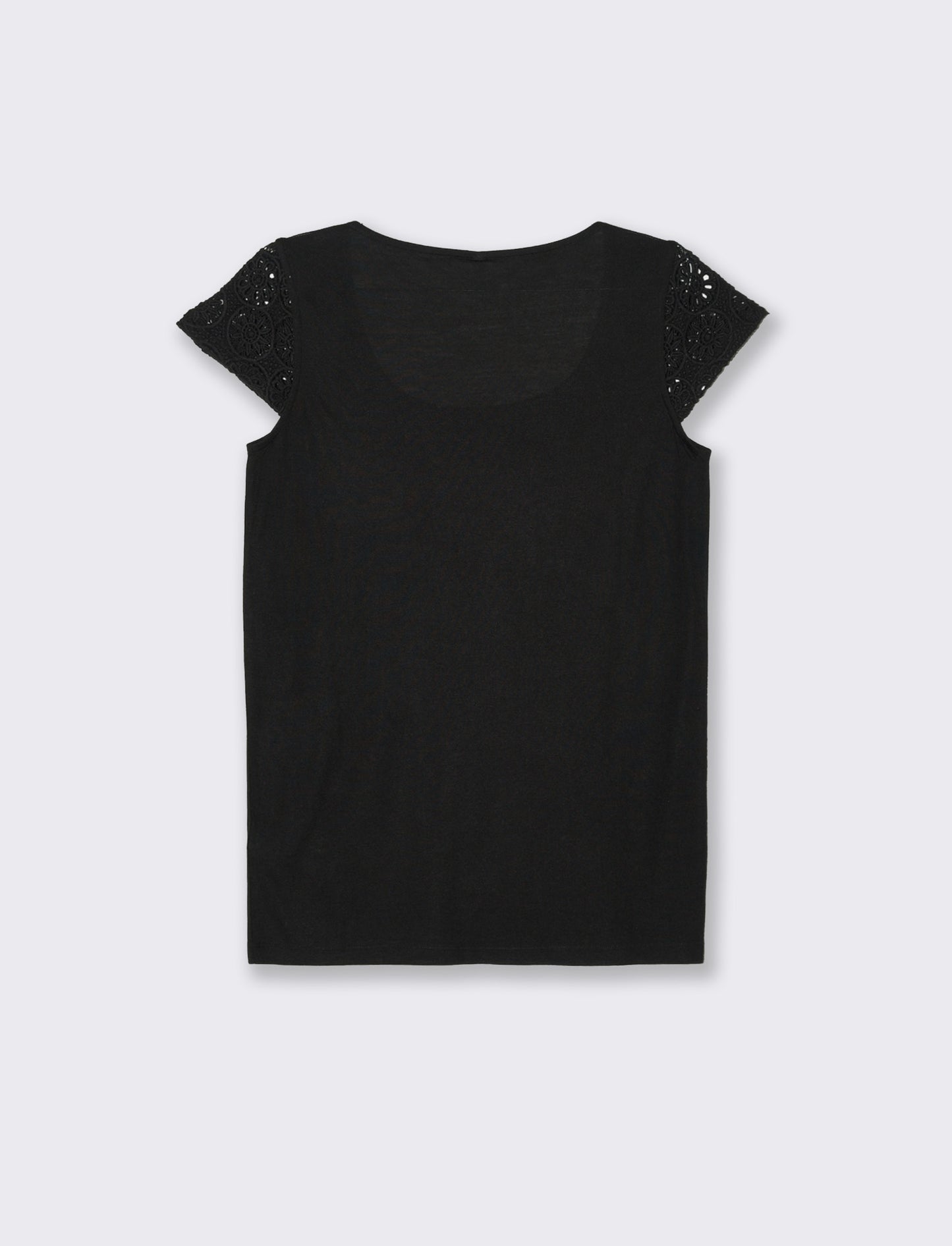 T-shirt con manica in pizzo da donna - Nero
