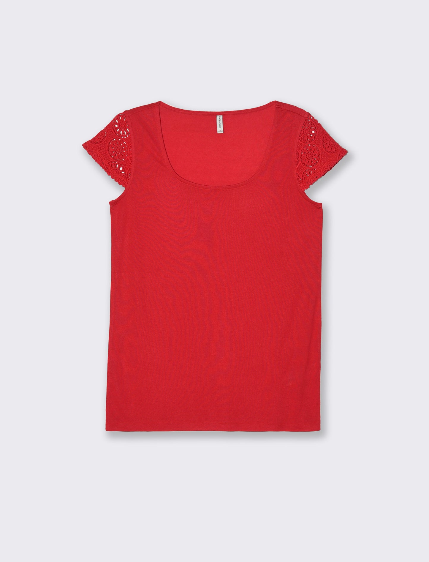 T-shirt con manica in pizzo da donna - Rosso scarlatto