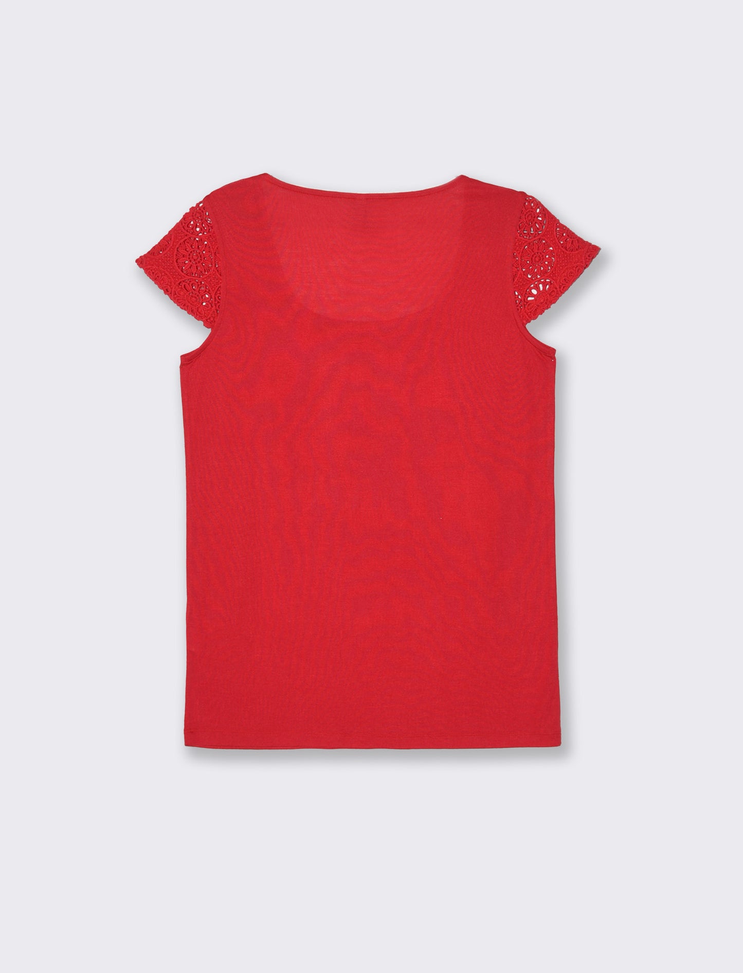 T-shirt con manica in pizzo da donna - Rosso scarlatto