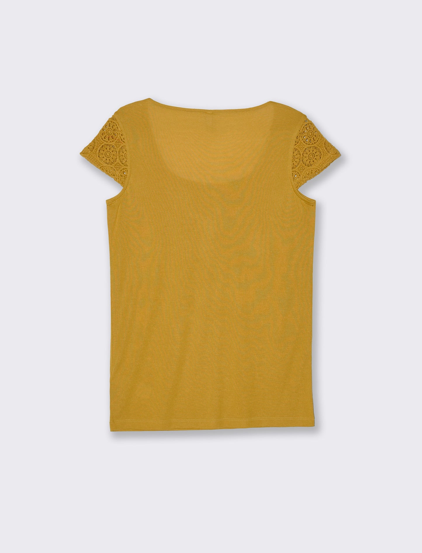 T-shirt con manica in pizzo da donna - Senape