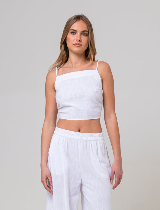 Top con chiusura a fiocco da donna - Bianco