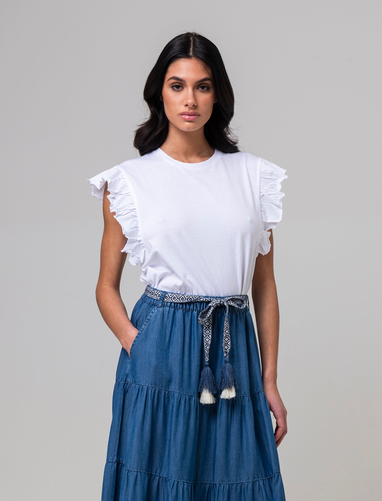 T-shirt con rouches da donna - Bianco
