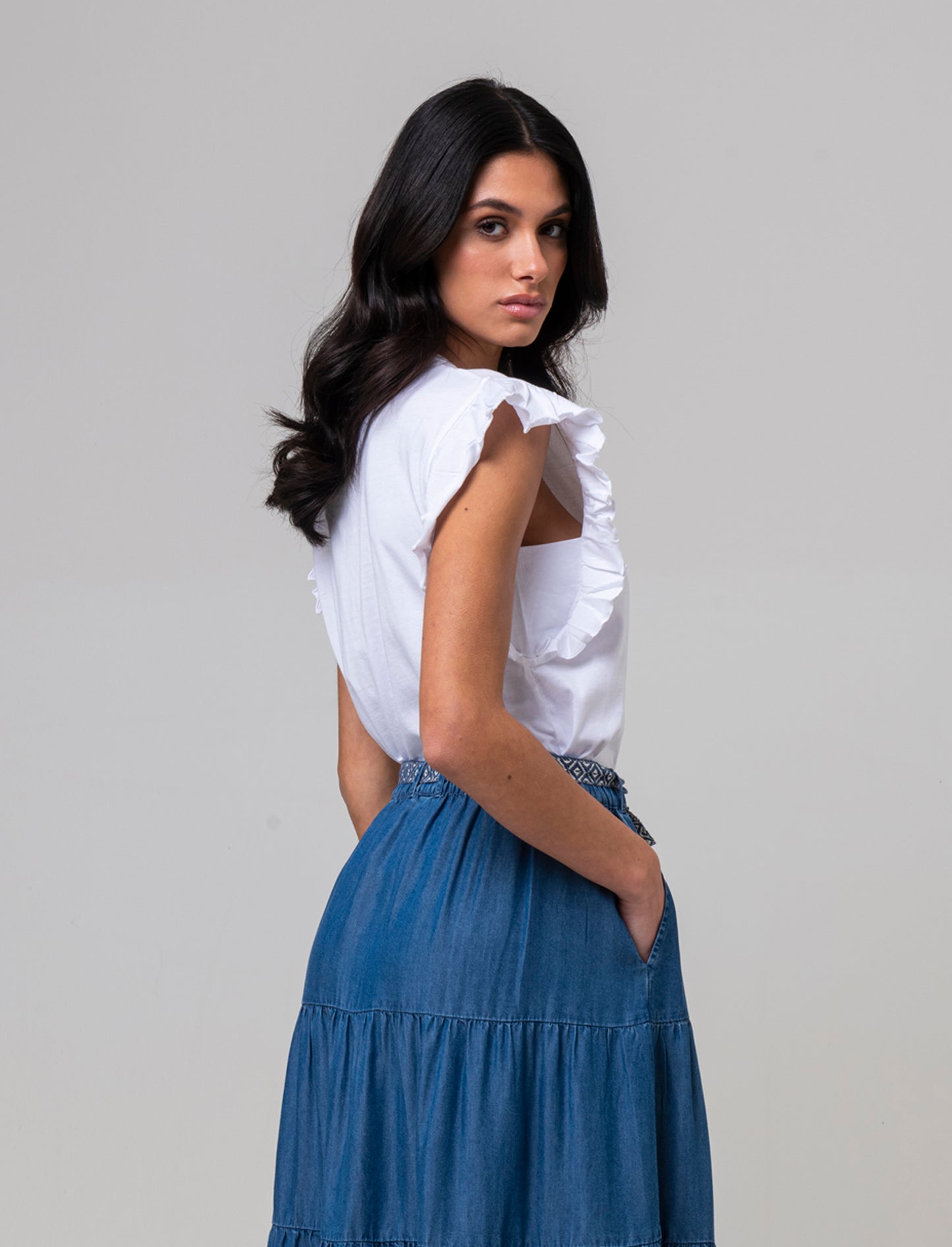 T-shirt con rouches da donna - Bianco