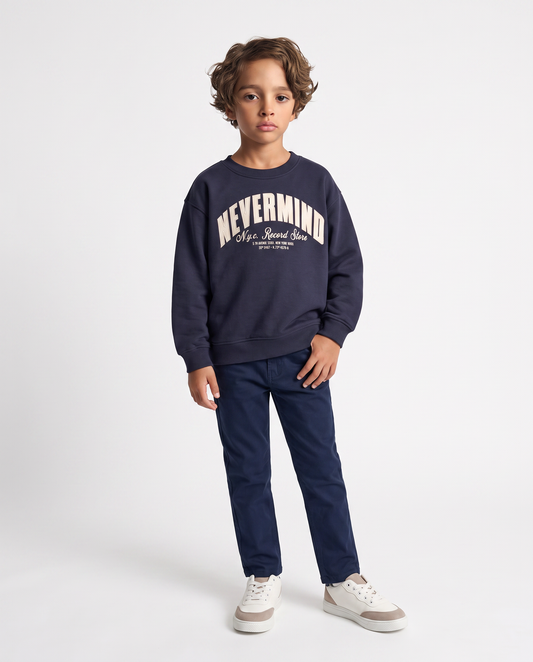 Oversized cotton sweatshirt with college embroidery - Blue