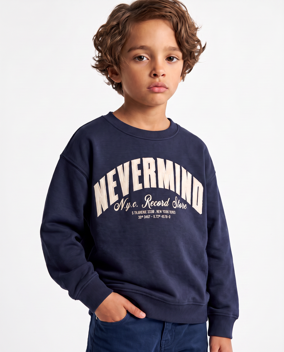 Oversized cotton sweatshirt with college embroidery - Blue