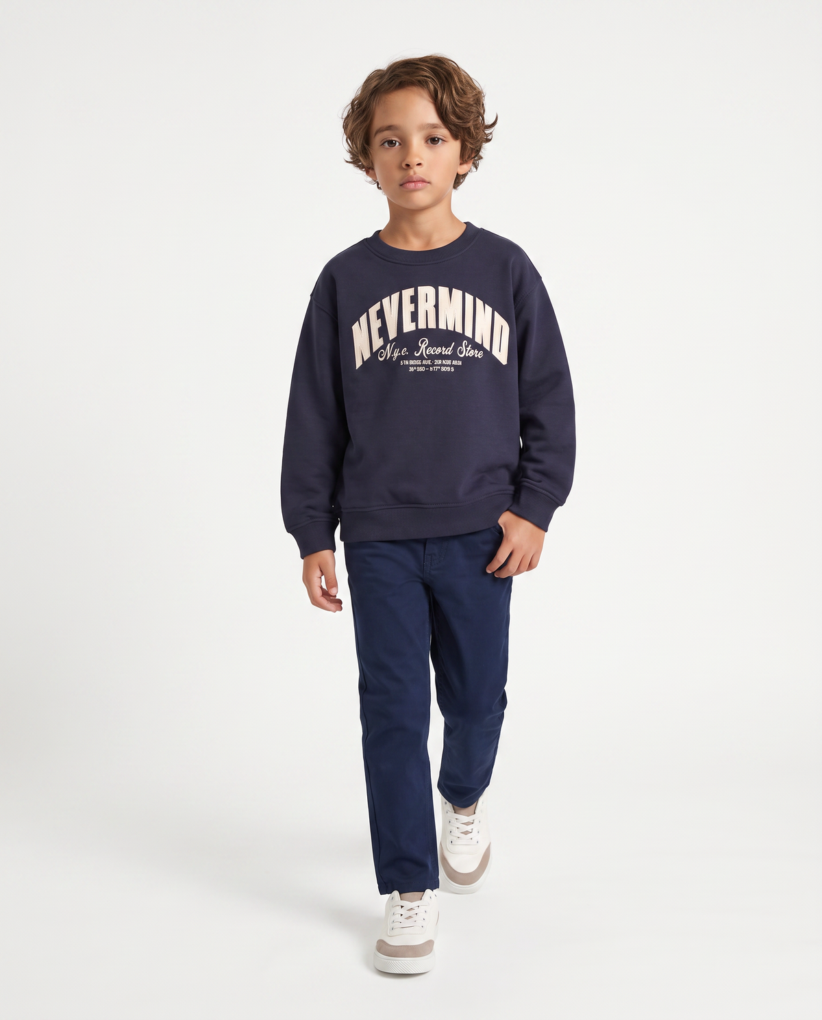 Oversized cotton sweatshirt with college embroidery - Blue