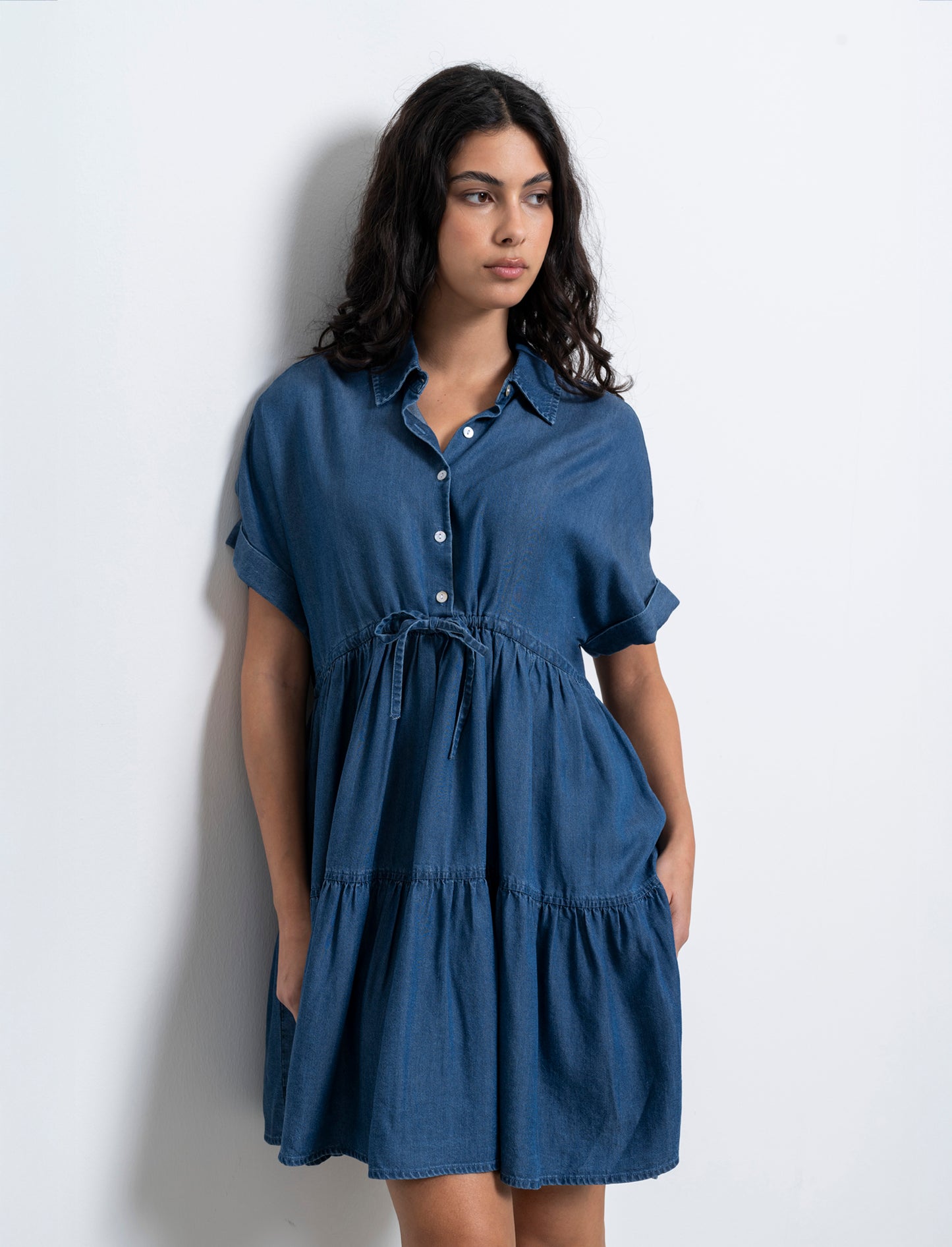 Vestito con coulisse da donna - DENIM SCURO