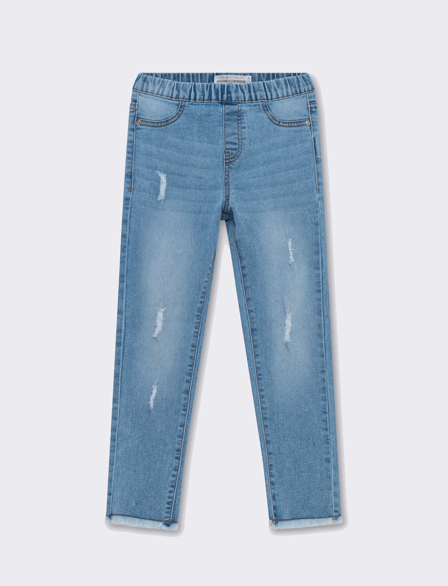 Leggings in denim elastico con rotture da bambina - Denim chiaro