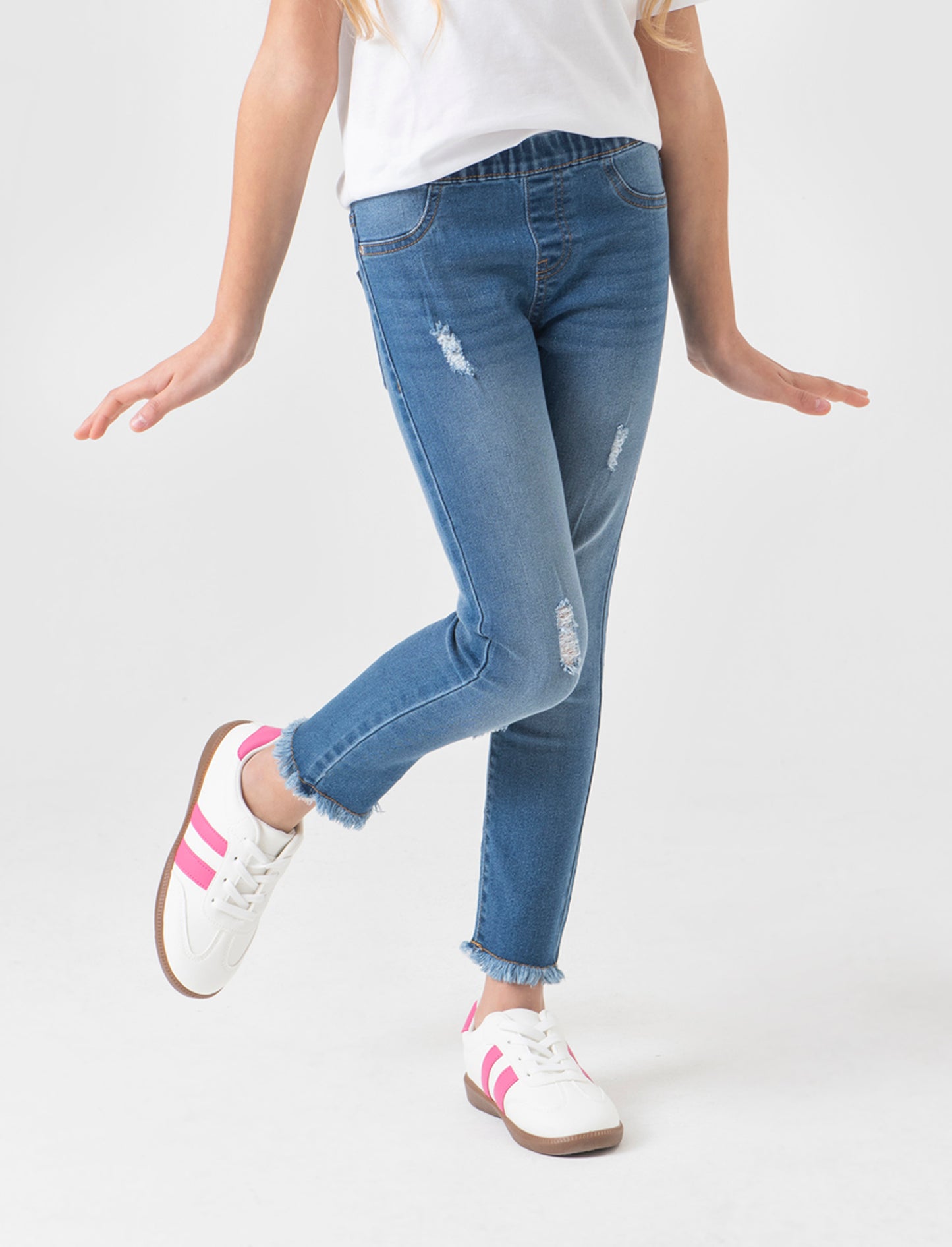 Leggings in denim elastico con rotture da bambina - Denim