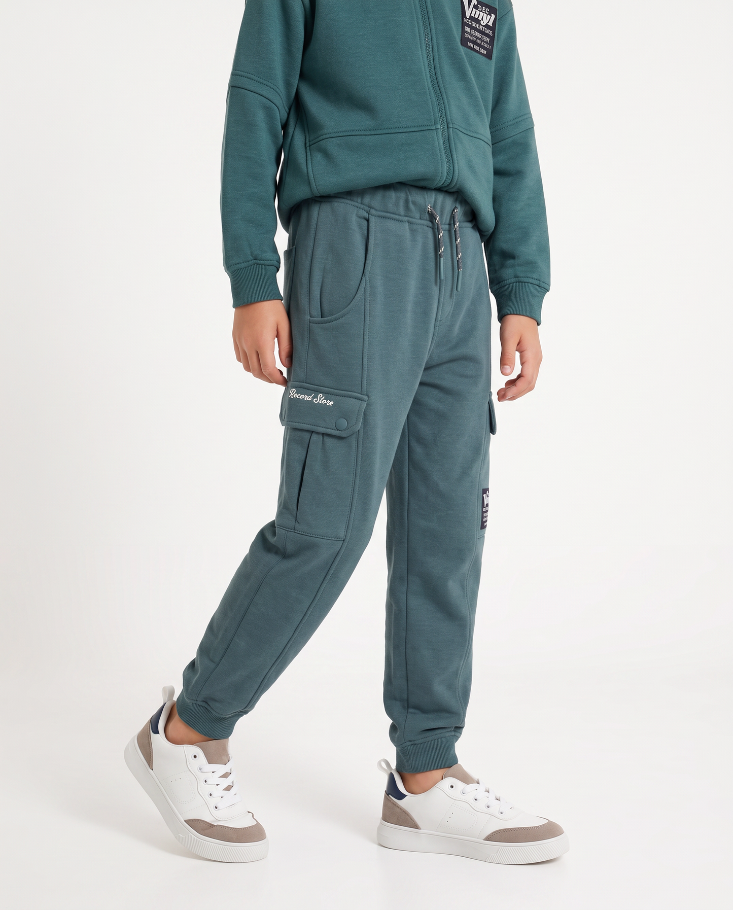 Jogger in felpa con tasche e stile retrò - Verde