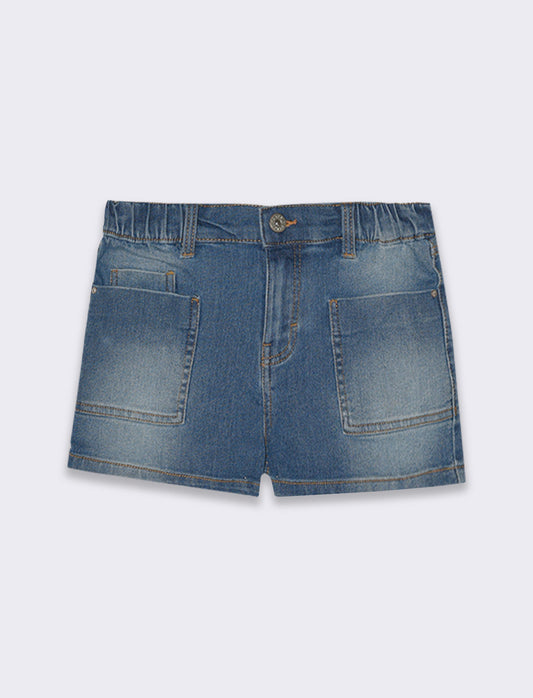 Short in denim elastico da bambina - Denim