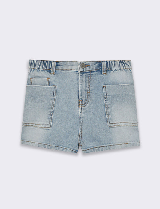 Short in denim elastico da bambina - Denim chiaro