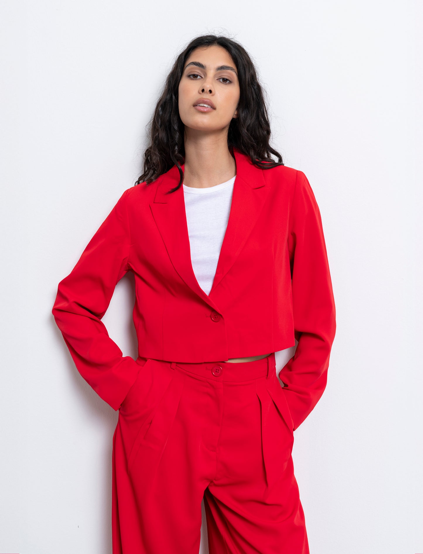 Woman's stylish crop blazer for modern looks - Red