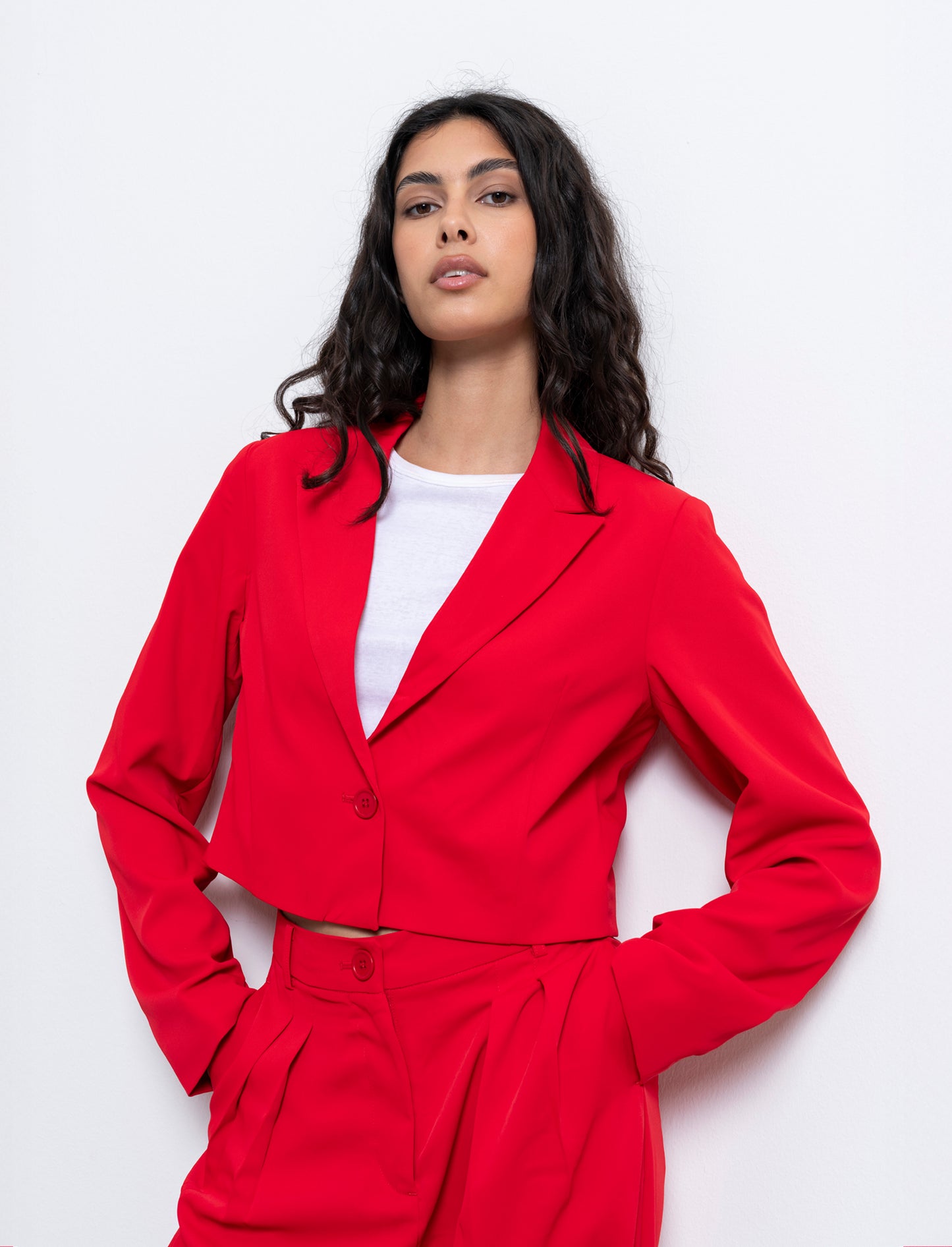 Woman's stylish crop blazer for modern looks - Red