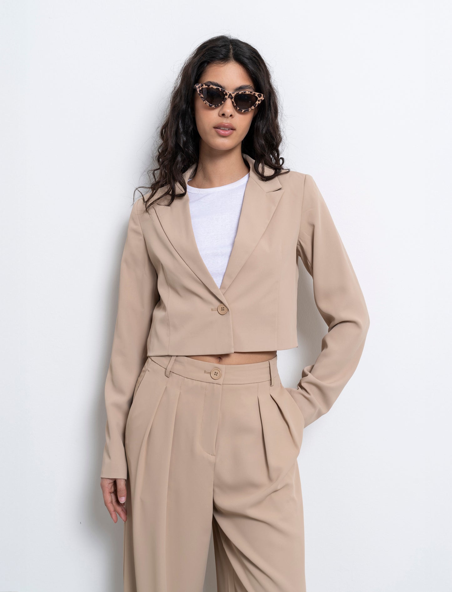 Blazer crop da donna - Beige