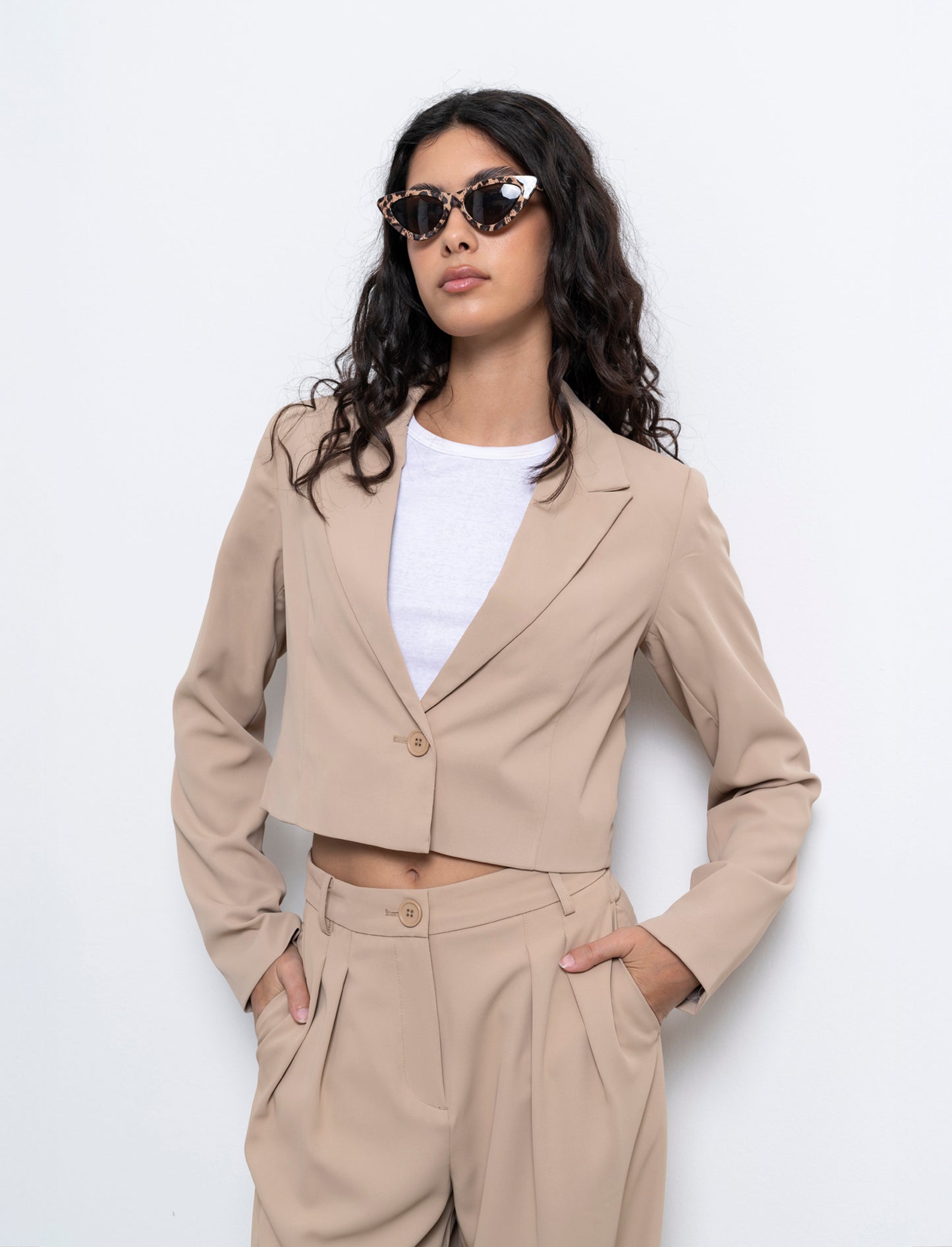 Blazer crop da donna - Beige